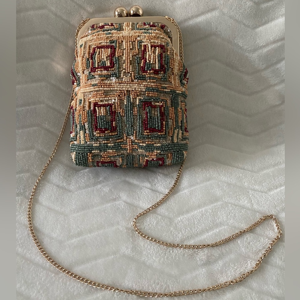 Zara Beaded Crossbody Bag in Cream, Green, Red, Gold